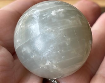 Sage Green Moonstone Sphere, Silky Moonstone Polished Stone, Rare Crystal Find (220)