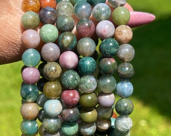 Rainbow Moss Agate Bracelet - 8mm beads, Colorful Stacking & Layering Jewelry, Handmade Beaded Crystal Bracelet
