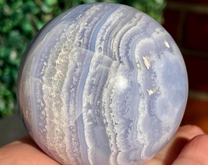 Featured listing image: Blue Lace Agate Statement Sphere - HQ Natural Rare Agate, Unique Blue Lace XXL Orb, Collectors Crystal Ball (44)