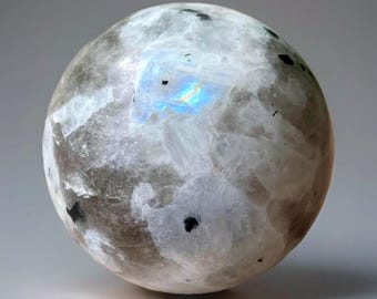 Rainbow Moonstone Sphere with Smoky Quartz & Black Tourmaline - #94