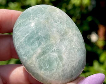 Aquamarine Large Palmstone, Untreated Blue Green Natural aquamarine, Polished Aquamarine Pocket Crystal
