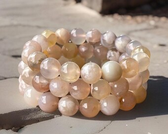 Flower Agate Bead Bracelet | Pink flower Agate Bracelets | Crystal beads | Crystal beaded bracelets