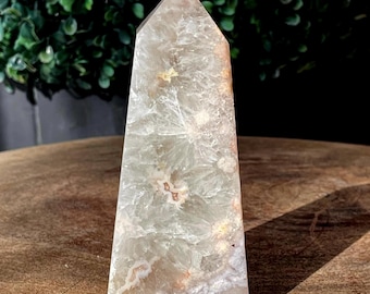 Chlorite Included Green Quartz XL Tower with Pink Flower Agate & Pink Amethyst (29)