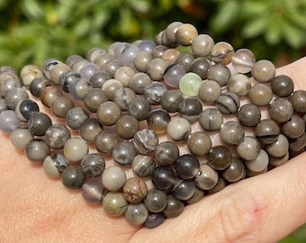 Volcano Agate Beaded Bracelet - 7mm Beads, Natural UV Reactive Crystal Beads, Layering Gemstone Jewelry