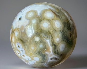 Ocean Jasper Sphere Vein 8, Rare Orbicular Jasper Ball with Earthy Orbs, Cream Green Pastel Colors, Madagascar Collector Crystal