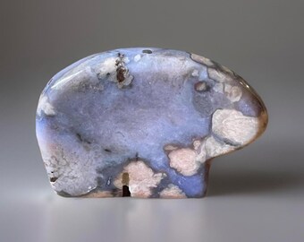 Blue & Pink Flower Agate Bear, Crystal Zuni Style Bear Carving, Spirit Animal Gift, Natural Stone Bear Sculpture
