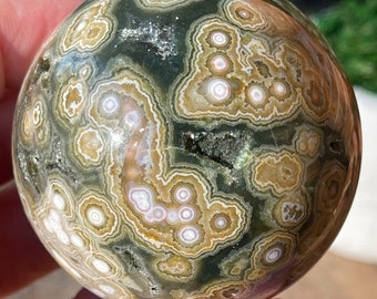 7th Vein Ocean Jasper Sphere with Pink Bubbles,Orbicular Jasper Ball, Unique Madagascar Jasper