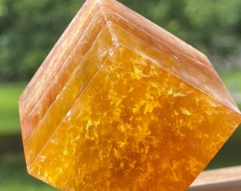Orange Candy Fluorite XL Cube, Floating Crystal Cube, HQ Yellow Fluorite Crystal Block