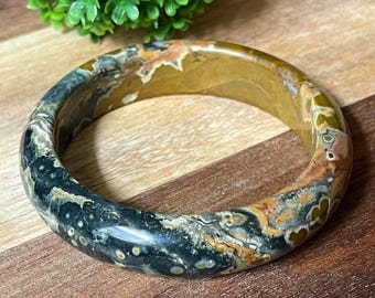 Kabamby Ocean Jasper Bangle Bracelet – Layering Jewelry, Polished Stone Bracelet, Madagascar Crystal, Unique Collector’s Jewelry