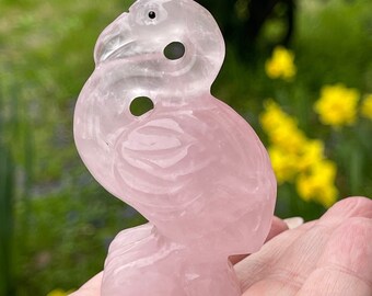 Rose Quartz Pink Flamingo Carving, #01