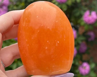 Orange Calcite Freeform • Dreamy Bright Orange Twist Calcite • Madagascar Natural Polished Stone Flame • Rare Crystal for Gifting Collecting