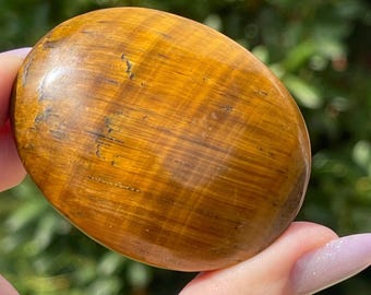 Polished Tiger's Eye Palm Stone: Natural Chatoyant Travel Crystal
