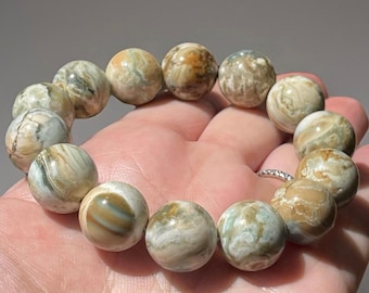 Ocean Agate Beaded Bracelet: Colorful Gemstone Stacking Jewelry, 15mm