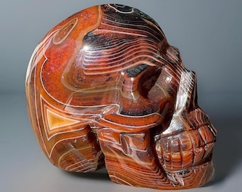 Sardonyx Crystal Skull - #492, Red Carnelian Agate Unique Abstract Pattern Handcarved Crystal