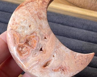 Pink Crazy Lace Agate Large Moon, Indonesian Natural Druzy Agate (18)