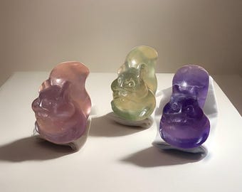 Fluorite Squirrel Mini Crystal Carving • Purple Fluorite • Green Fluorite • Pink Fluorite