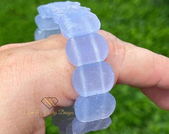Blue Druzy Chalcedony 17MM Beads Bracelet • HQ Rare SOFT Bangle Bracelet • Collectors Edition Crystal Jewelry