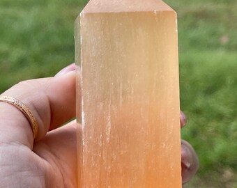 Peach selenite tower | Pink Selenite point | Positive energy | Crystal gifts | Home decor