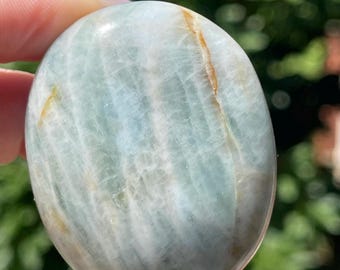 Aquamarine Large Palmstone, Untreated Sea Blue Green Natural aquamarine, Polished Aquamarine Pocket Crystal