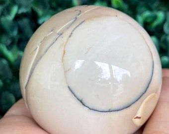 Mookite Jasper Sphere with White Tan Yellow Pink Colors and Dendritic Inclusion