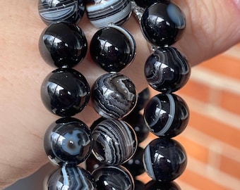 Black White Agate beaded Bracelet AAA collectors edition