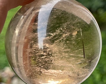 Smoky Quartz Sphere with Golden Rutile •  Gemmy HQ XL Smoky ball • Rainbow Crystal Spheres