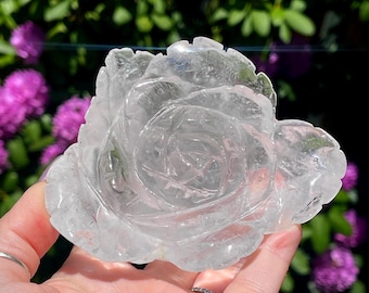 Clear Quartz XXL Forever Crystal Flower, Natural Gemstone Rose Sculpture, Unique Stone Whimsical Home Decor, Mother’s Day Gift