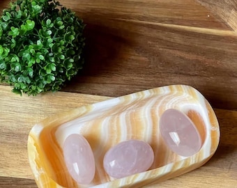 Orange Calcite Crystal Bowl, Natural Stone Jewelry Dish, Crystal Display Plate, Trinket Holder