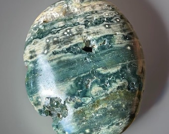 Ocean Jasper Palmstone, Marovato Vein Pocket Stone, Madagascar Orbicular Jasper, Green Floral orb Pattern, Collectible Crystal (407)