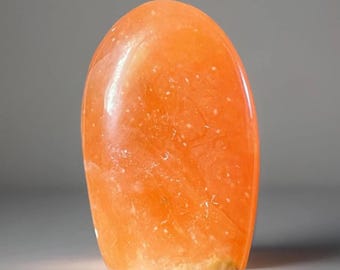 Orange Calcite Freeform, Dreamy Bright Orange Twist Calcite, Madagascar Natural Polished Stone Flame, Rare Crystal for Gifting Collecting