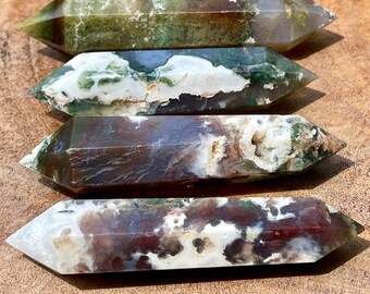 Moss Agate Double Point , Red Moss Agate Double Terminated, Crystal DT, Purple Moss DT
