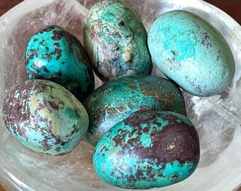 Chrysocolla Tumble Rock, Turquoise pocket crystal, Crystals for travel, Polished natural stone
