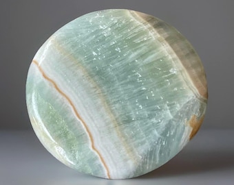 Caribbean Calcite XXL Cookie Flat: Colorful Ocean Blue Crystal, Polished Gemstone Pocket Round Stone (453)