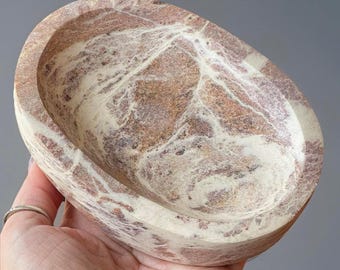 Marble Calcite & Opal XLarge Crystal Bowl, Oval trinket plate, Crystal Dish for Jewelry, Natural Minerals for the Home Decor