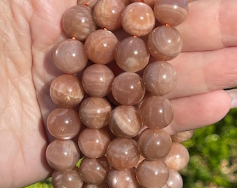 Peach Moonstone Bracelet, Golden Peach Moonstone Beads 12 mm, Silver Flash Gold Confetti Moonstone Stacking Bracelet