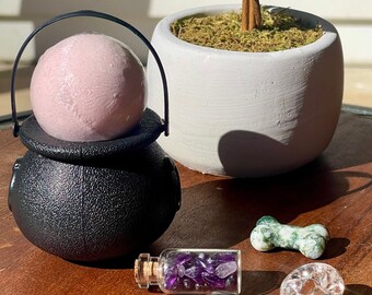 Halloween Crystal Carving Cauldron Kit | Rock party favor | Spell novelty gifts | Crystal Party favors