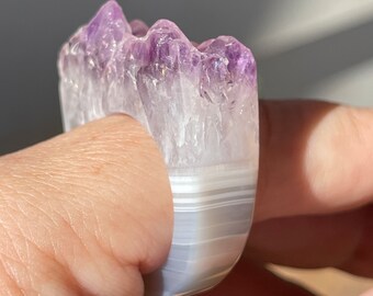 Amethyst Agate Cluster Ring Handcrafted High Quality, Lace Agate Amethyst with Rainbows, #1