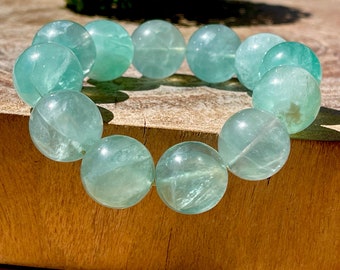 Fluorite XL 17mm Beads Statement Bracelet, High Quality Rare Big Size Gem Beads, AAA Grade Crystals, #13