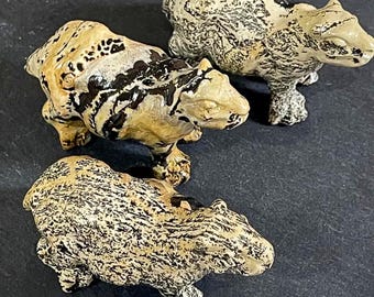 Picture Jasper Capybara Carving, Natural Stone Aquatic Animal Sculpture, Dendritic Jasper Figurine, Unique Crystal Home Decor