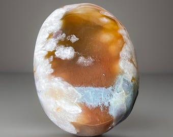 Green Peach & Turquoise Flower Agate Palmstone • Polished Crystal Stone • Natural Crystal for Meditation