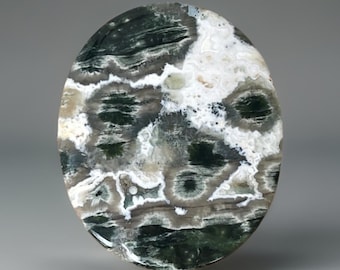 1st Vein Ocean Jasper Flat Palm Stone, Madagascar Ocean Jasper Orbicular Old Stock pocket stone, #88
