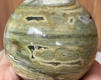 Orbicular Ocean Jasper Sphere • Blue & Cream Madagascar Jasper Ball • Jelly Jasper 8th vein
