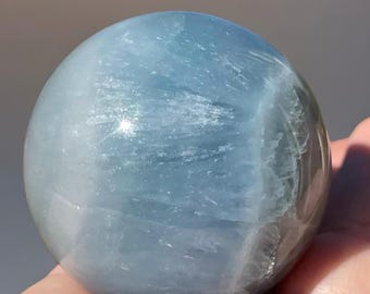 Aquamarine Blue Fluorite Sphere with Cube inclusions, Metaphysical Crystal Home decor, Rainbow Mica Fluorite Ball