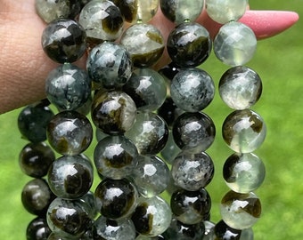 Prehnite Bracelet, Green Tourmaline in Prehnite HQ Crystal 10mm Beads, Handmade Crystal Jewelry, Birthstone Gift
