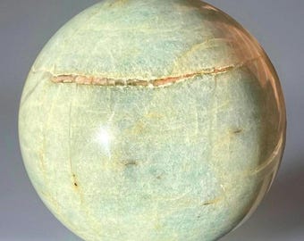 Aquamarine with Morganite Vein XXL Sphere, Untreated Mineral Specimen, Rare Iron included Brazilian Aqua Ball, Collector’s Crystal (371)