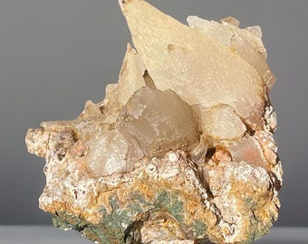 Yellow Calcite Crystals on Matrix Morocco – Bladed Tooth Calcite on Quartz, Natural Mineral Specimen, Collector Display Stone
