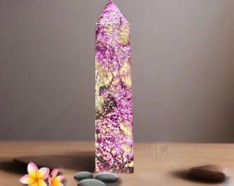 Stichtite in serpentine tower, RARE Atlantisite point AAA Grade, Crown and heart chakras