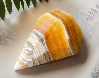 Orange Calcite XLarge Crystal Diamond Sculpture, Unique natural Stone with Beautiful Colors