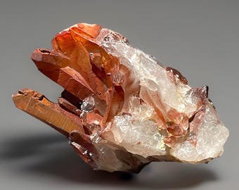 Red Quartz Hematite Cluster from Morocco, Unique Mineral Specimen, Natural Quartz with iron coating