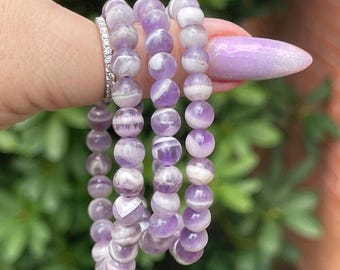Dream Amethyst Beaded Bracelet - 7MM • Crystal Stretch Bracelet • Handmade Gemstone Jewelry